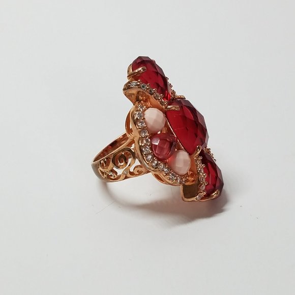 Angelique De Paris Women's Gold Plated Set of Long Red Earrings and Ring Size 6 - Picture 11 of 16